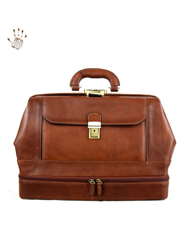 Echtes Leder Arzttasche, Doppelboden und Vordertasche – House