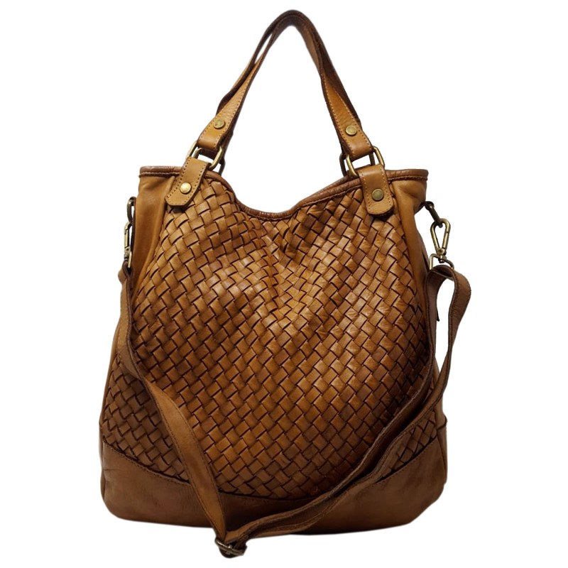 Genuine Leather Shopper Bag with Braiding - Lorea