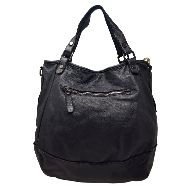 Genuine Leather Shopper Bag with Braiding - Lorea