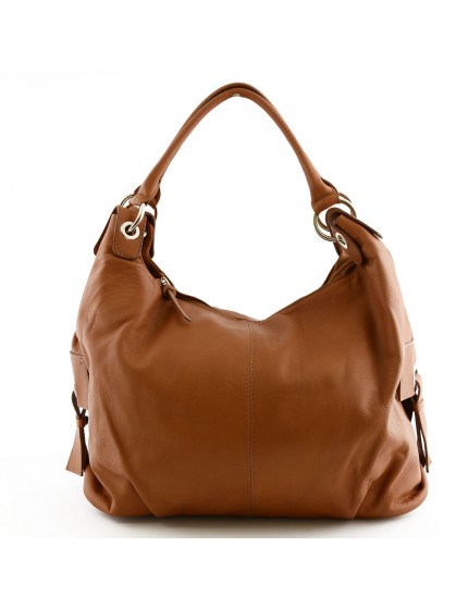 Bolso Shopper en Piel Verdadera para Mujer, 2 asas con anillos de metal - Brandie