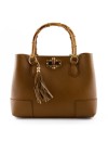 Woman Handbag with polished wooden handles in and leather tassel - Tassey