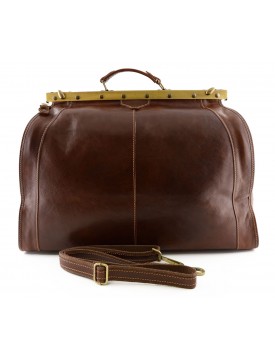 Genuine Leather Travel Bag with Metal Closure - Edith