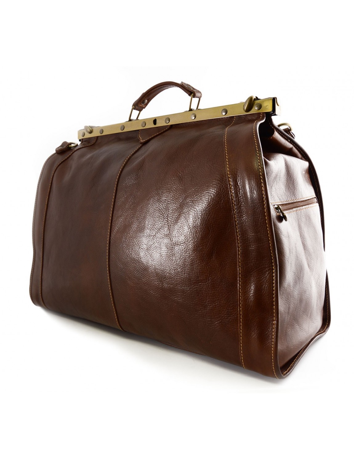 Genuine Leather Travel Bag with Metal Closure - Edith