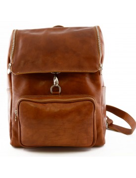 Genuine Leather Backpack with Zip Closure and Carabiner - Bando