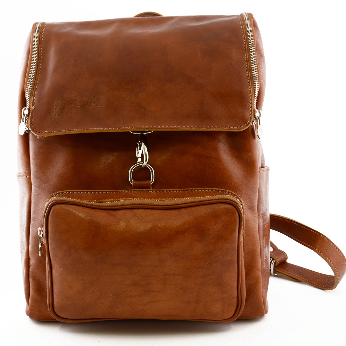 Genuine Leather Backpack with Zip Closure and Carabiner - Bando Genuine Leather Backpack with Zip Closure and Carabiner - Bando
