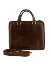 Genuine Leather Briefcase with Zip Closure and Side Bellows - Spondo