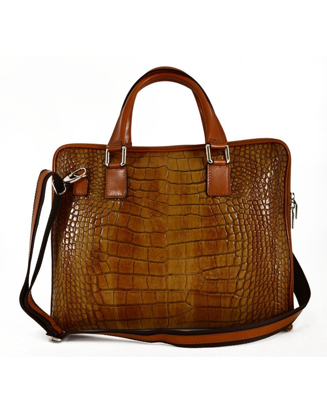 Genuine Leather Woman Briefcase Crocodile Printed - Gaiaco