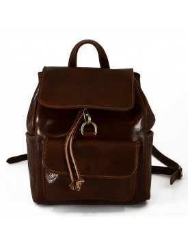 Genuine Leather Backpack with Carabiner and Adjustable Straps - René