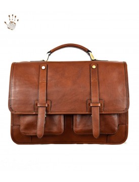 Genuine Leather Briefcase Backpack with Padded Compartment - Sebastian