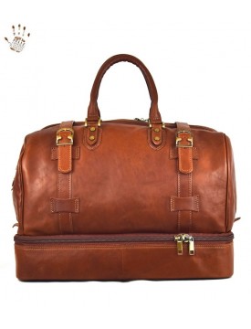 Leather Travel Bag with Double Bottom for Shoes - Morgan