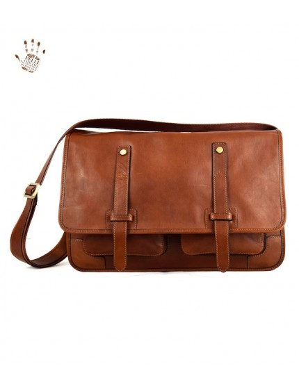 Vegetable Tanned Leather Messenger Bags with Front Pockets - Harrison