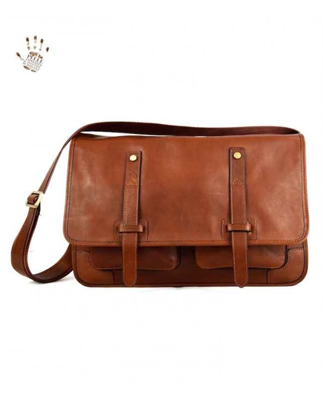 Messenger in Pelle Conciata al Vegetale con Tasche Frontali - Harrison