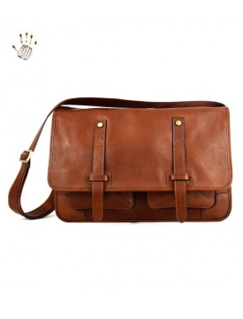 Vegetable Tanned Leather Messenger Bags with Front Pockets - Harrison